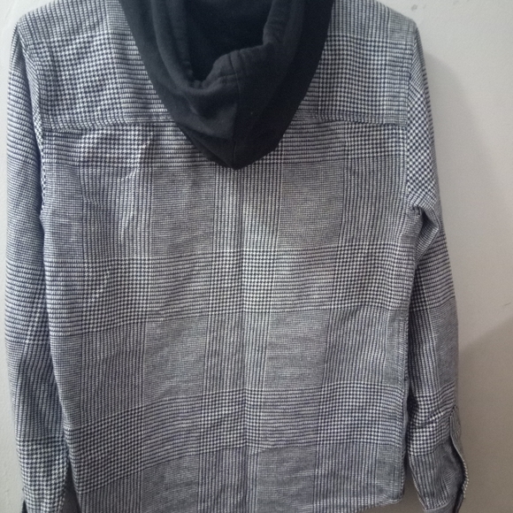 Original Use, Mens, Button Down Shirt w/ Hoodie, Size XS, Color Black, White - Picture 5 of 6